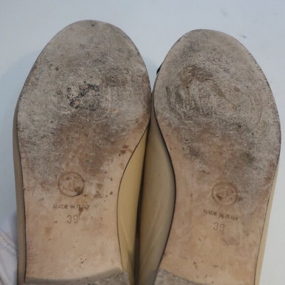 Womens Chanel Beige Black Capped Toe Interlocked CC Ballet Flat Shoes 39 US/8.5 - Picture 13 of 16